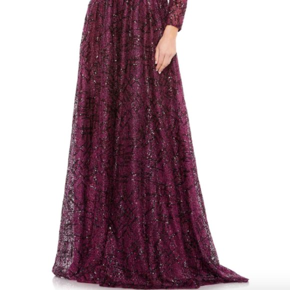 MAC DUGGAL EMBELLISHED V-NECK LONG SLEEVE A-LINE PLUM GOWN sz 12 - Picture 5 of 6